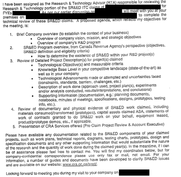 Sample SR&ED Agenda - Good