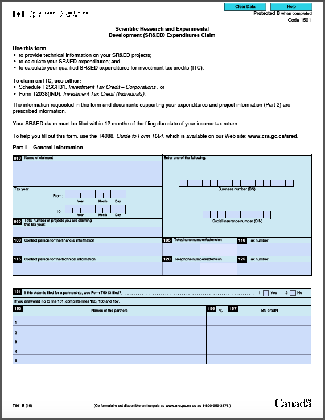 The Canada Revenue Agency’s (CRA) Fillable T661 Form SR&ED Education