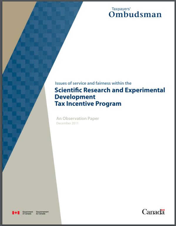 Issues of service and fairness within the Scientific Research and Experimental Development Tax Incentive Program_2011