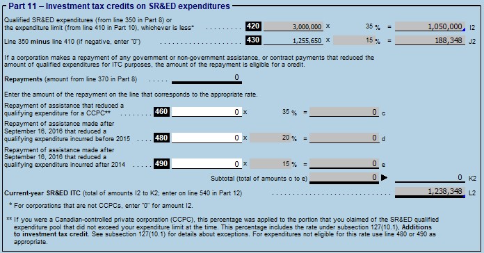 Maximum SR&ED Refund - TaxPrep Example 